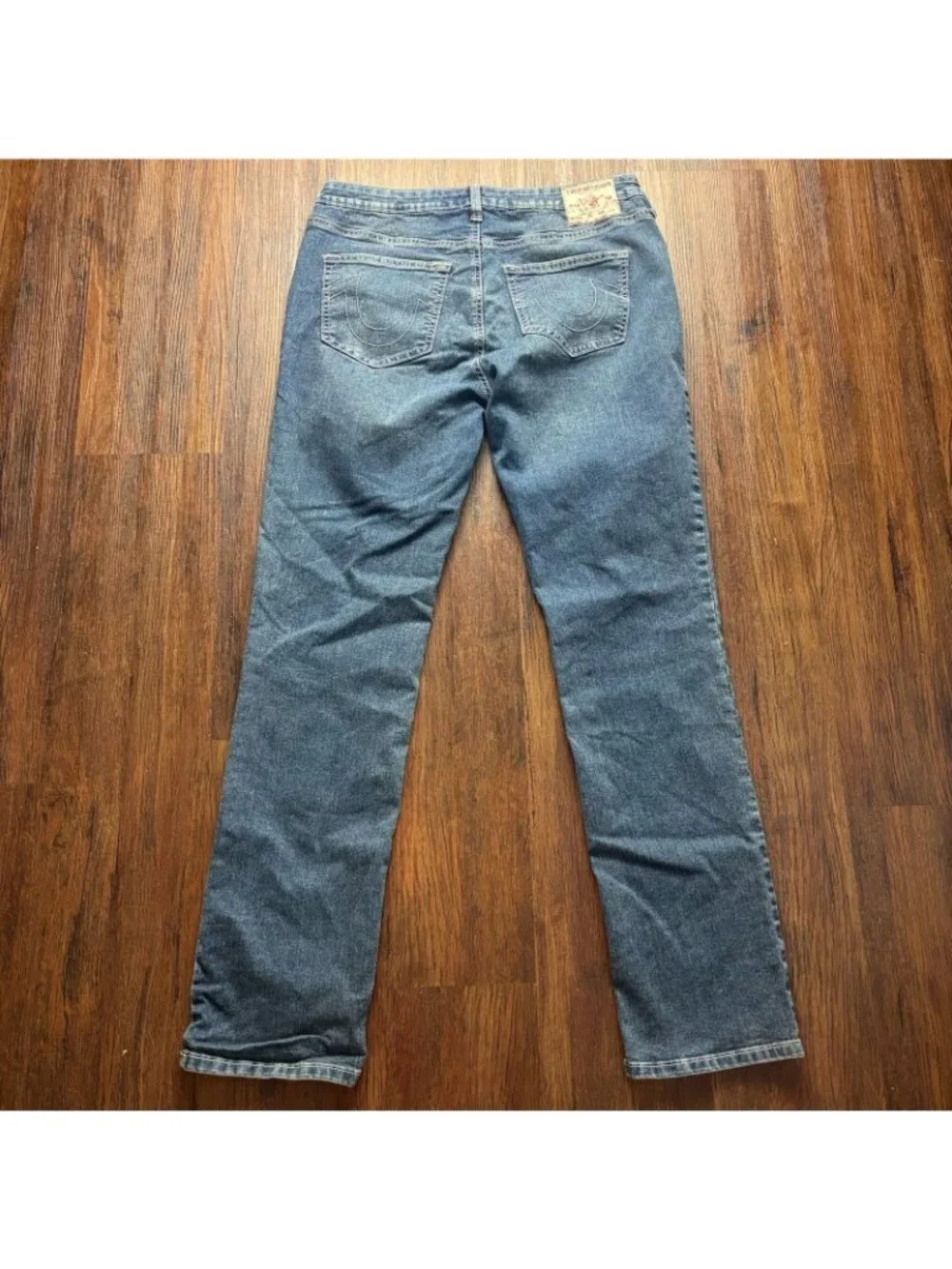 True Religion Billie Mid Rise Straight Jeans Distressed Medium Wash Size 34